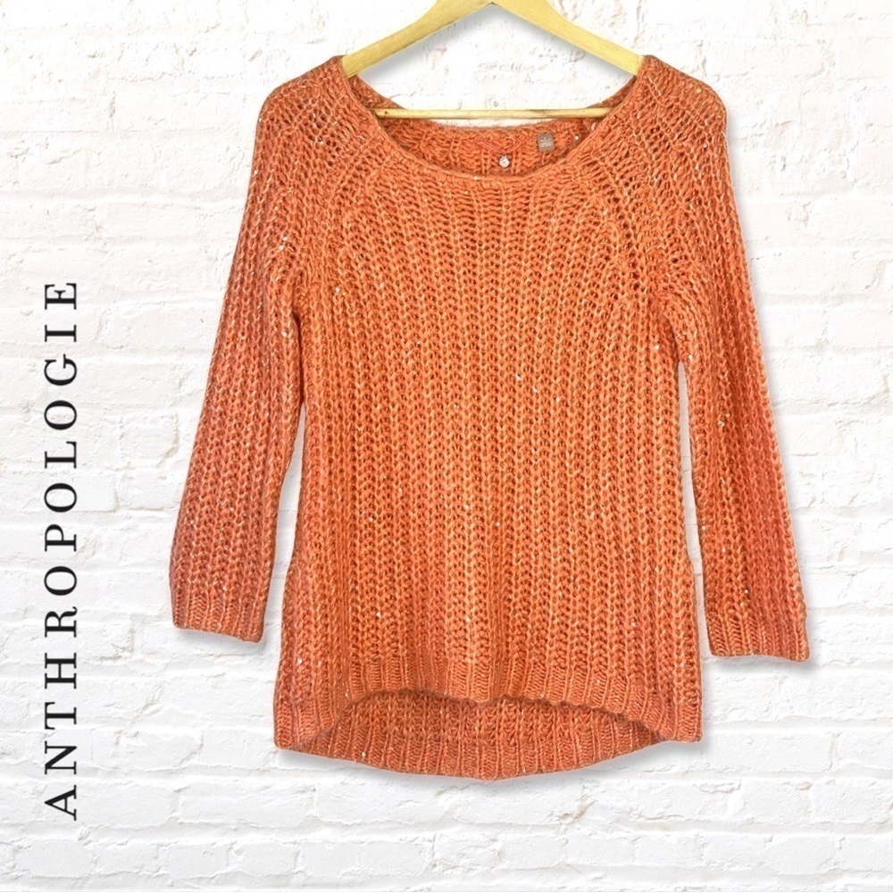 Anthropologie Knitted & Knotted Sunstitch Sweater with Sequins Coral Size Small
